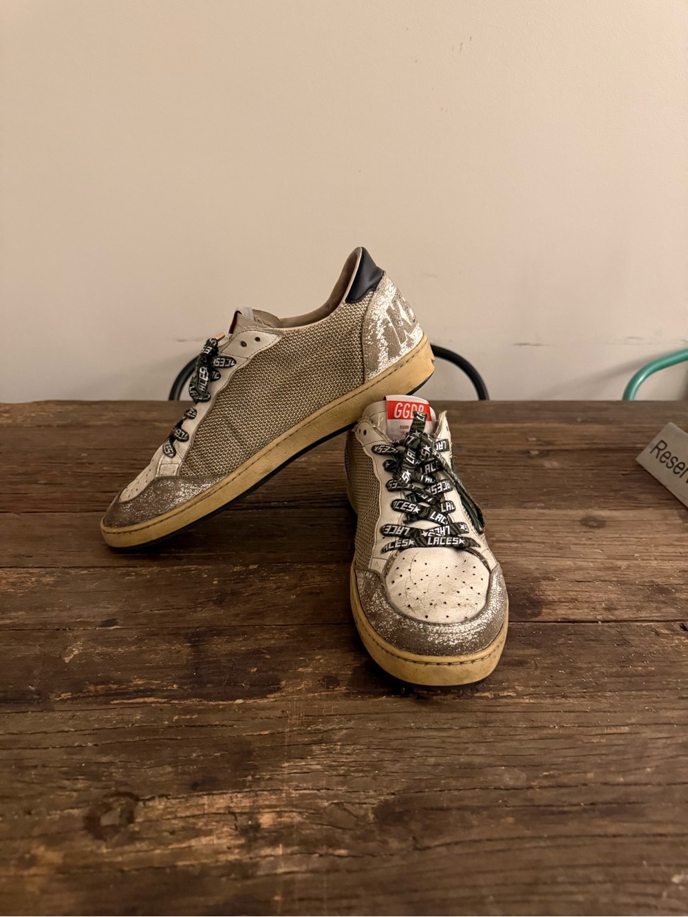 Golden Goose Beige White Black Glitter Low-Top Sneakers